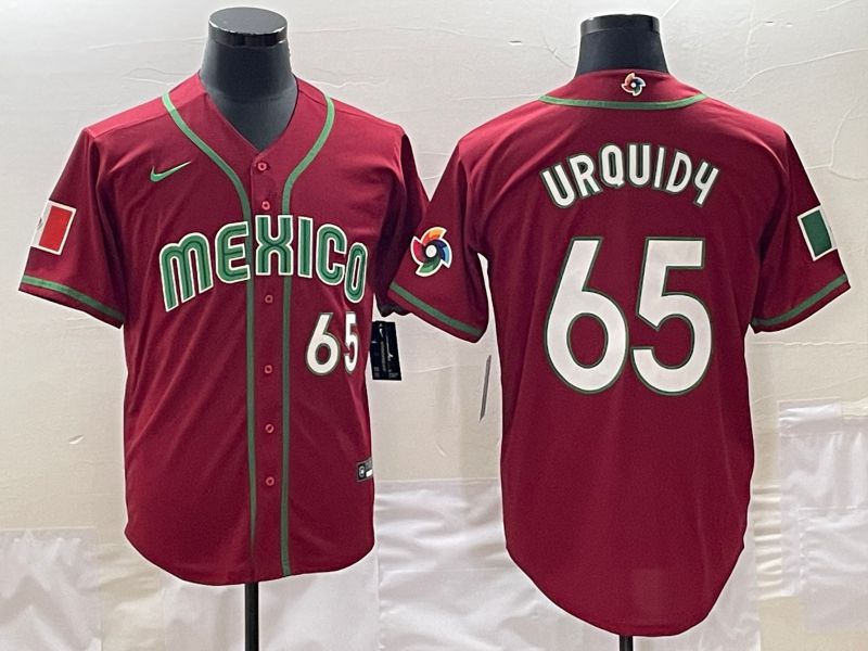 Men 2023 World Cub Mexico 65 Urquidu Red Nike MLB Jersey3